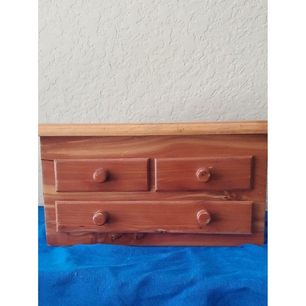 Vintage Wooden Miniature Dresser Jewelry Box - 3 Drawer Trinket Chest Organizer
